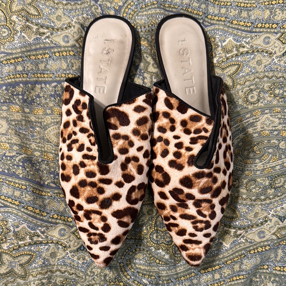 1. State Brown Leopard Print Mules sz 7